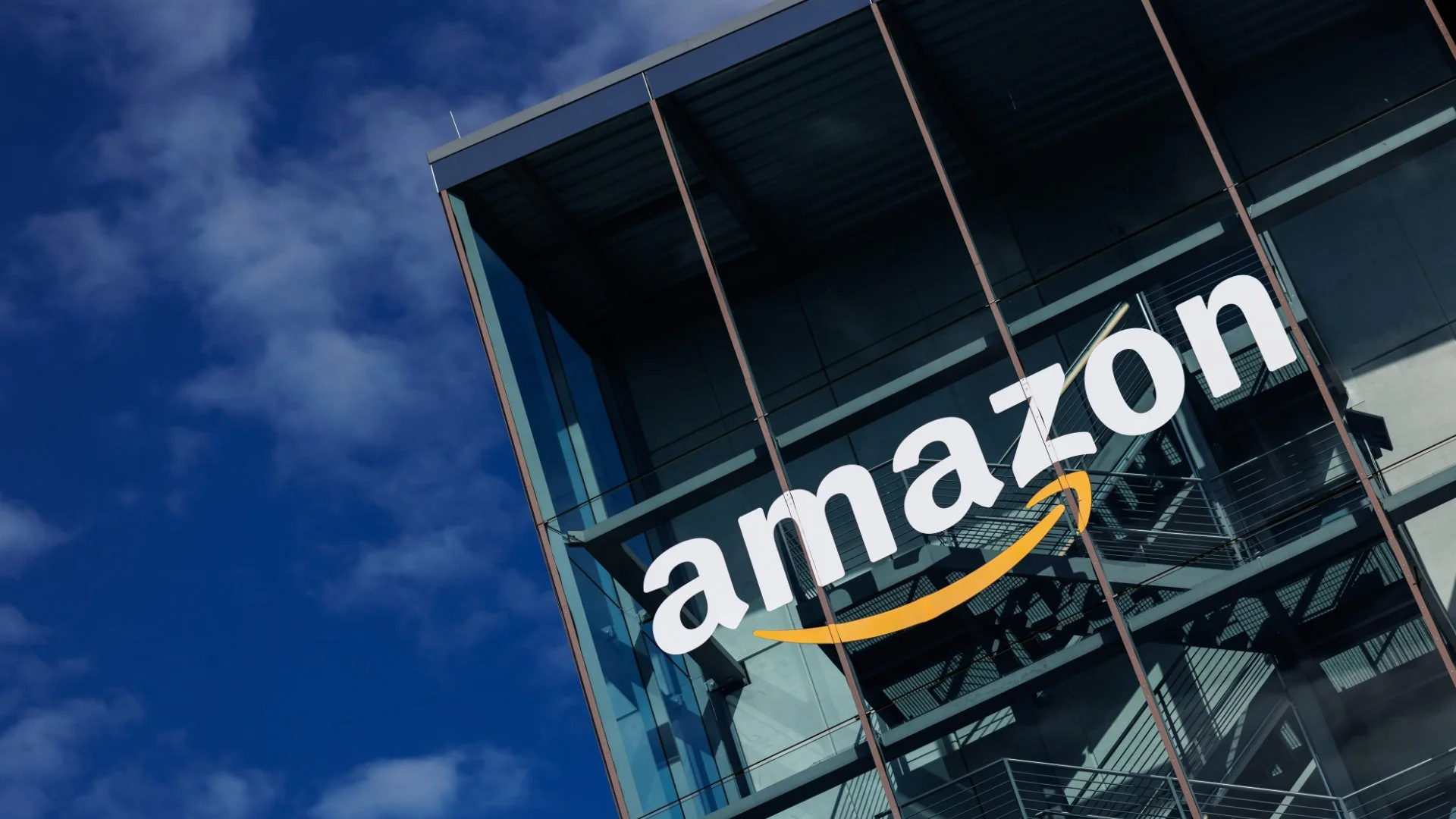 Amazon logo on a building.